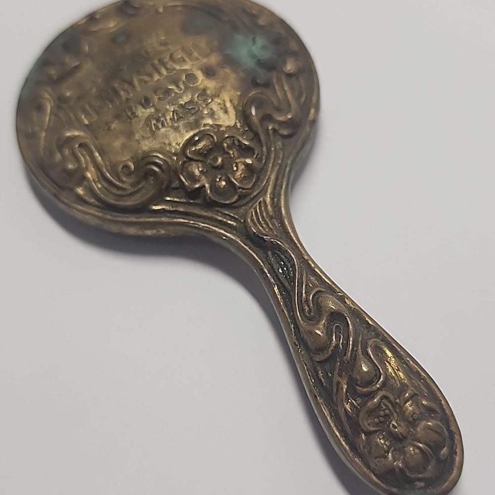 Vintage Ornate Metal Hand Mirror in Aged Brass Tone/ miniature!! - Picture 4 of 11